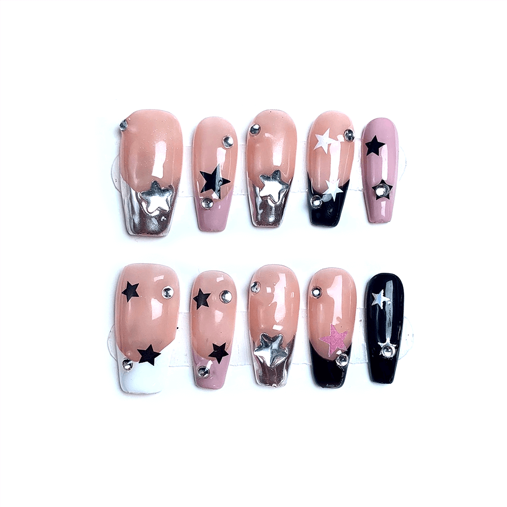 STARS - Medium Coffin Handmade Press-on Nails