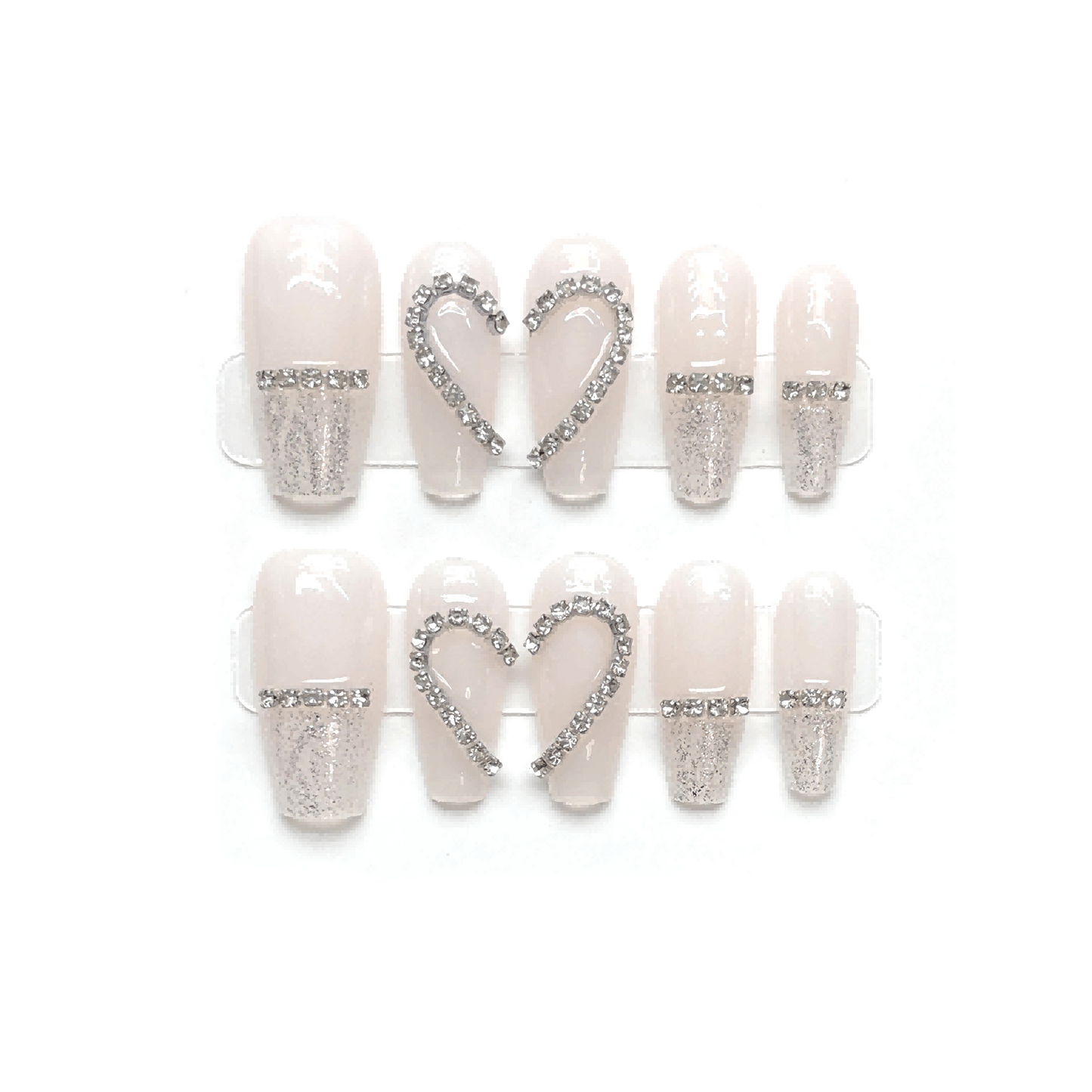 WHITE LOVE - Medium Coffin Press-on Nail