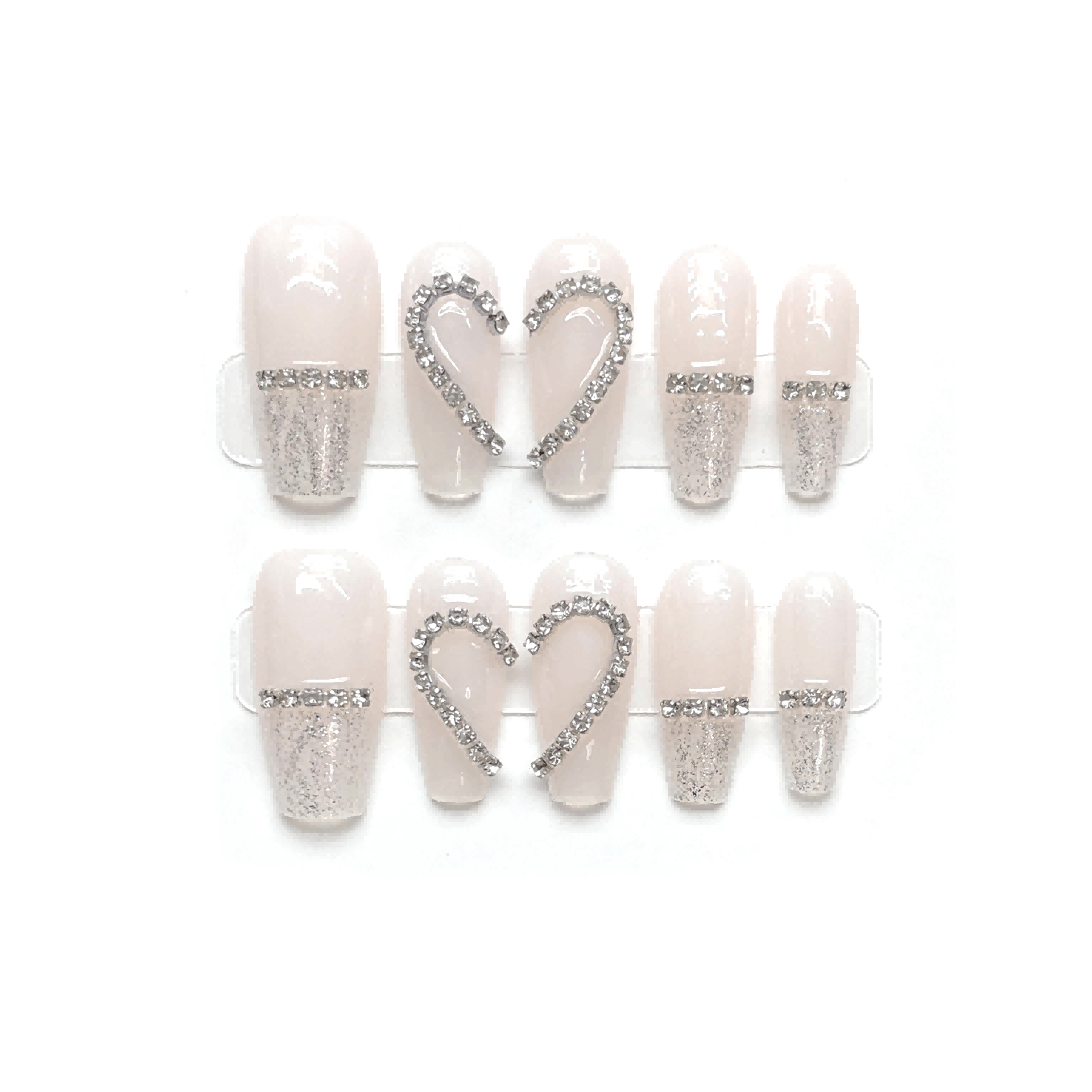 WHITE LOVE - Medium Coffin Press-on Nail