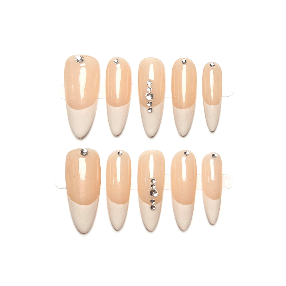 FRENCH DIAMOND - French Tip Nude Ombre Acrylic Nails, Classic Medium Almond Press-on Nails, Acrylic Nails, Gel Nails