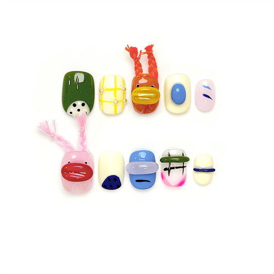 CHEERS - Cute Colorful Short Round 3D Press-on Nail