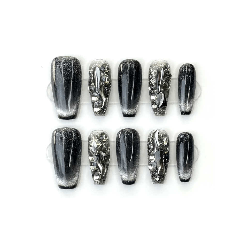 BLACK SPARK - Short & Medium Coffin Press-on Nail