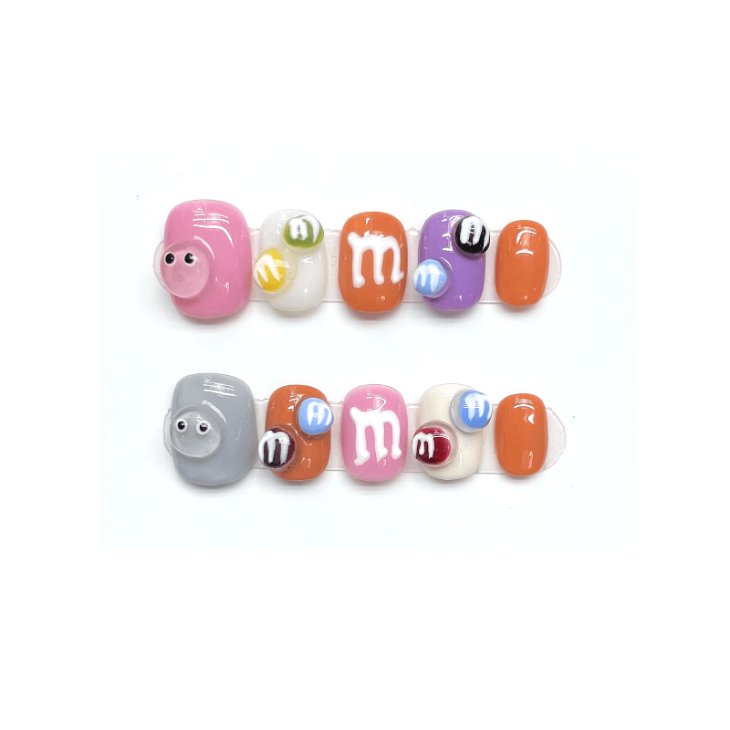 M&M'S -Cute Short Round 3D Press-on Nail