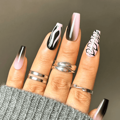 PINK FLAME - Y2k Medium Coffin Press-on Nails