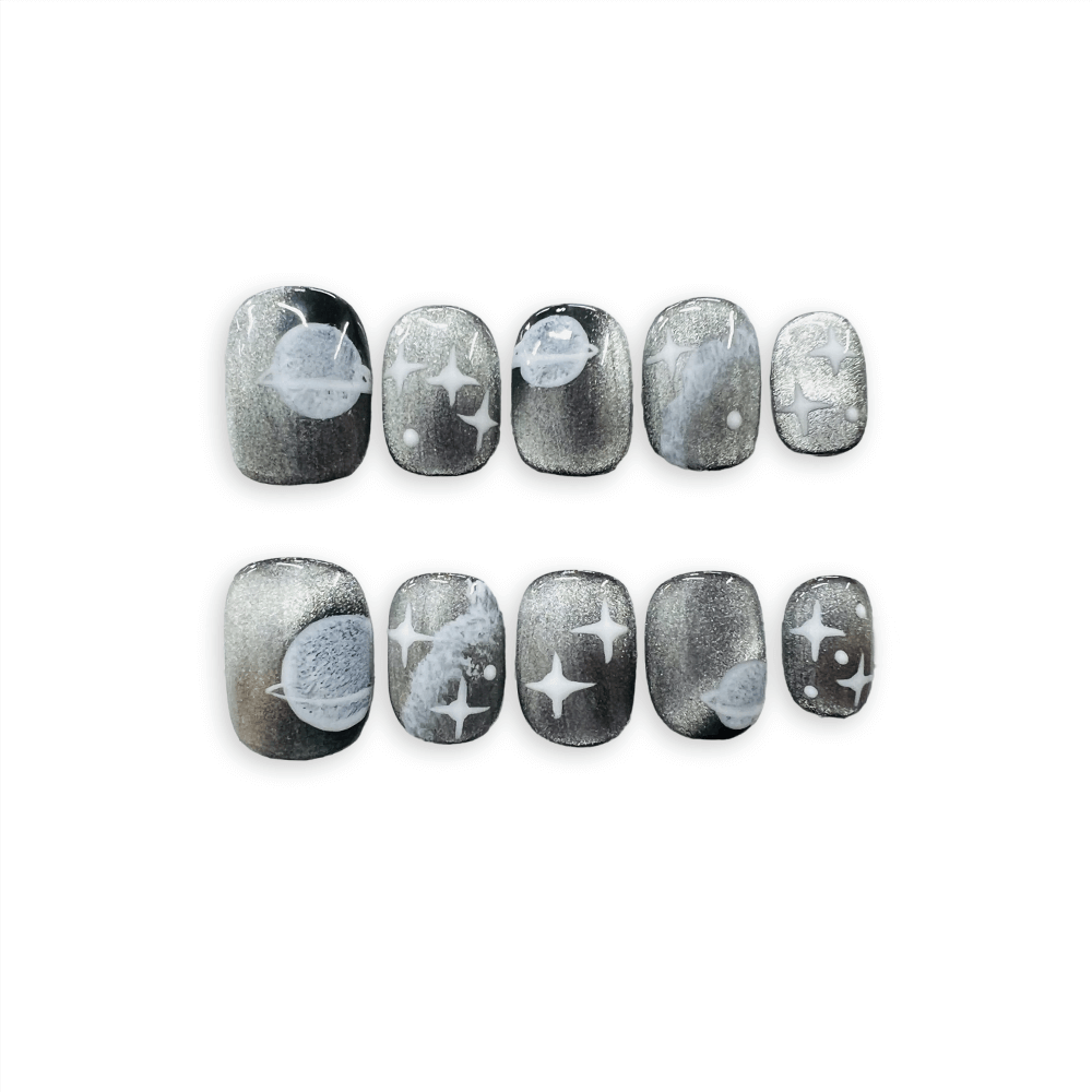 GALAXY - Cool Style Cat Eye, Short Round Coffin Handmade Press-on Nails