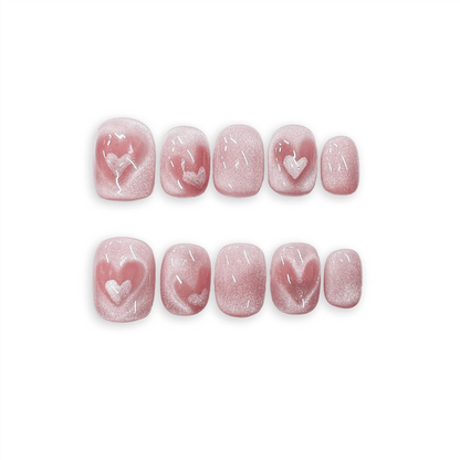 LOVE RECALL - Short Round Handmade Press-on Nails