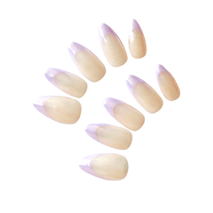 SUMMER CHROME FRENCH - Chrome French Almond Nails, Macaron Inspired Light Color for a Classic and Sweet Summer Look, 12 Colors Macaron Theme, Light Purple Yellow Pink Nails