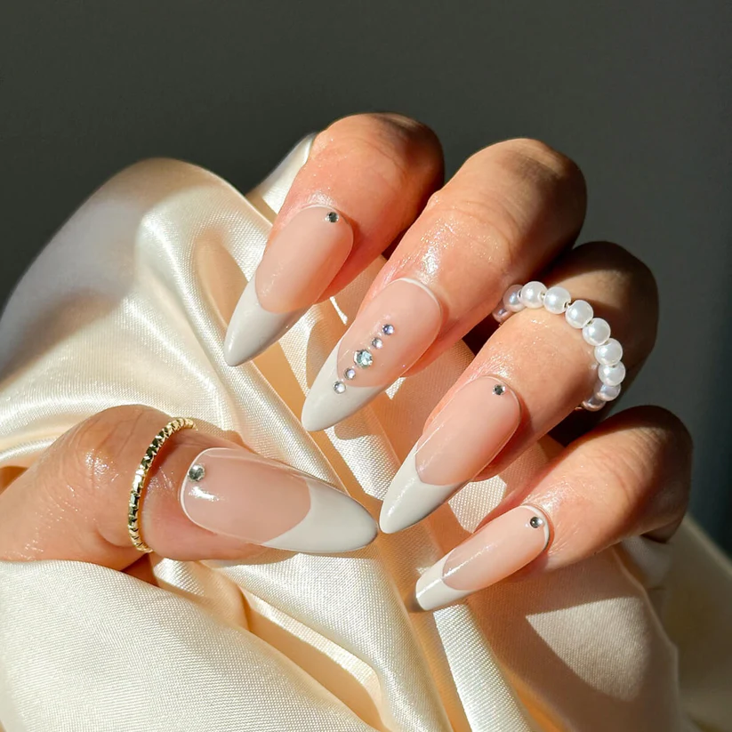 FRENCH DIAMOND - French Tip Nude Ombre Acrylic Nails, Classic Medium Almond Press-on Nails, Acrylic Nails, Gel Nails