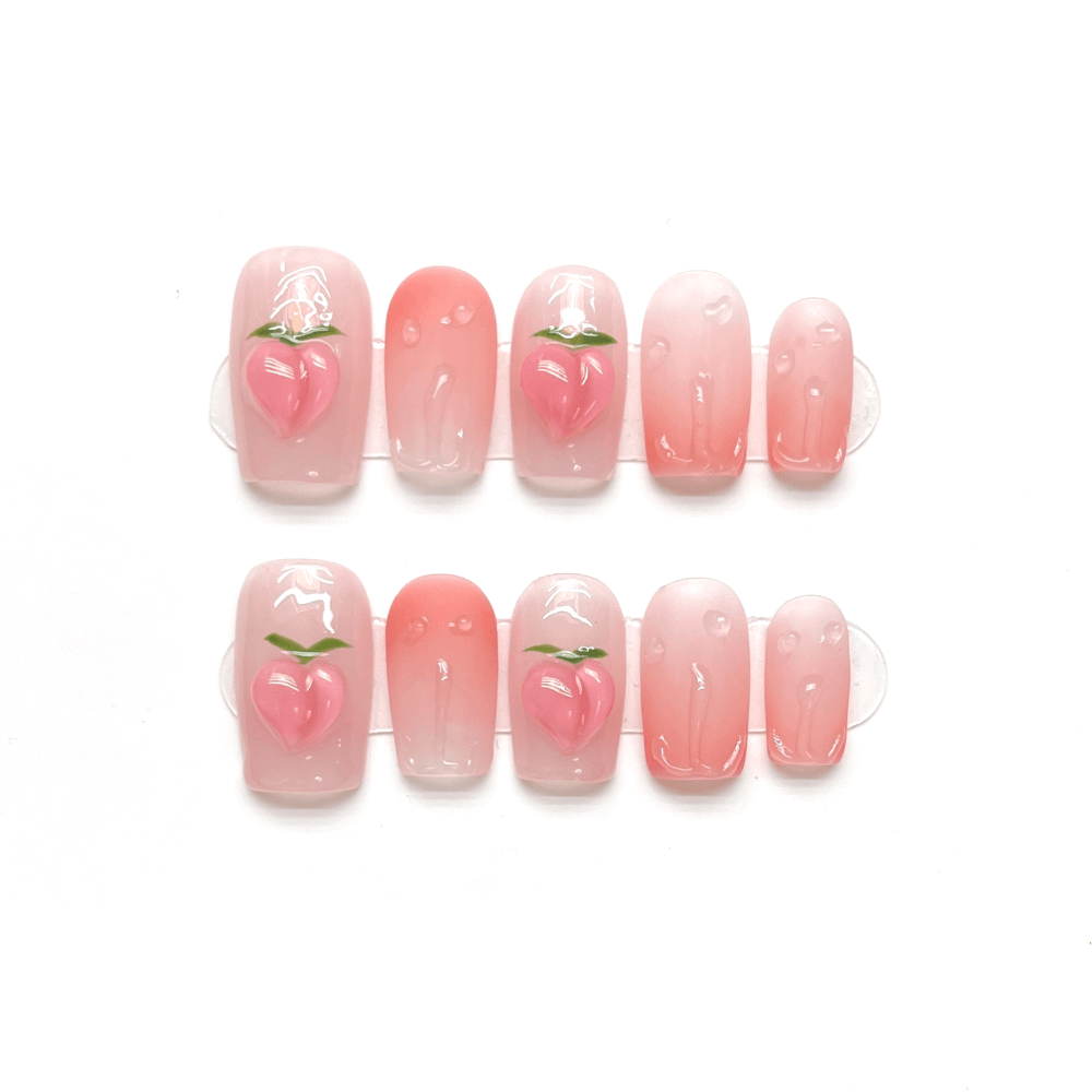 PEACHY - Medium Coffin High Quality Handcraft Nails