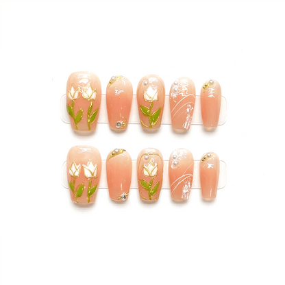 TULIP - Medium Coffin High Quality Handcraft Nails