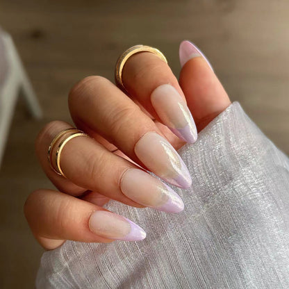 SUMMER CHROME FRENCH - Chrome French Almond Nails, Macaron Inspired Light Color for a Classic and Sweet Summer Look, 12 Colors Macaron Theme, Light Purple Yellow Pink Nails