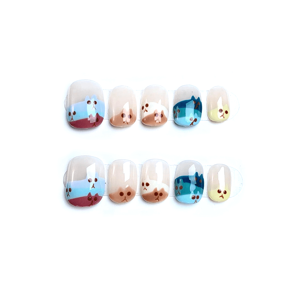 KITTEN FLOW - Cute Cat Colorful Short Round Press-on Nail