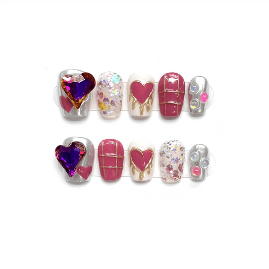 AMOUR - Short Coffin Handmade Press-on Nails