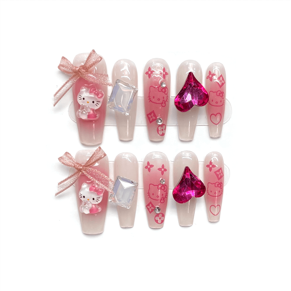 Y2K HELLO KITTY - Long & Medium Coffin High Quality Handcraft Nails