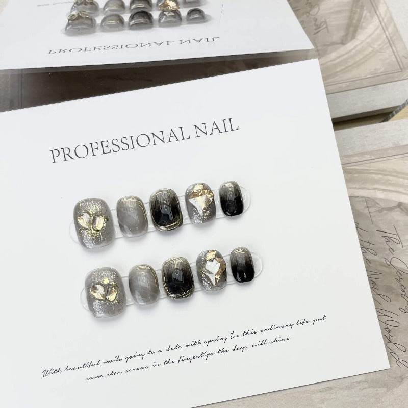 MIDNIGHT - Black Diamond Short Round Press-on Nail