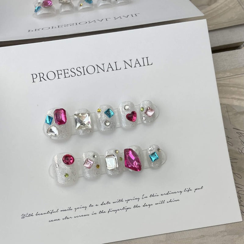 SPARKLE GEM - Short Round 100% Handmade Press-on Nails