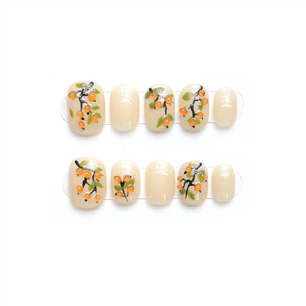 ORANGE - Summer Nails, Cute Fruits Press on Nails, Short Round Handmade Press-on Nails