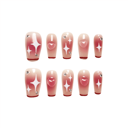 TWINKLING HEARTBEAT - Nails with Sweet Heart, 3D Pink Nails, Reusable Press on Nails