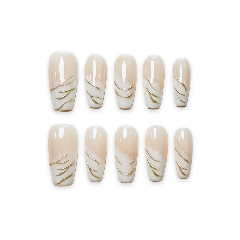 WHITE PATTERN - Nude Ombre Acrylic Nails, Classic Daily Reusable Press on Nails, Custom Luxury Handpainted Fake Nails