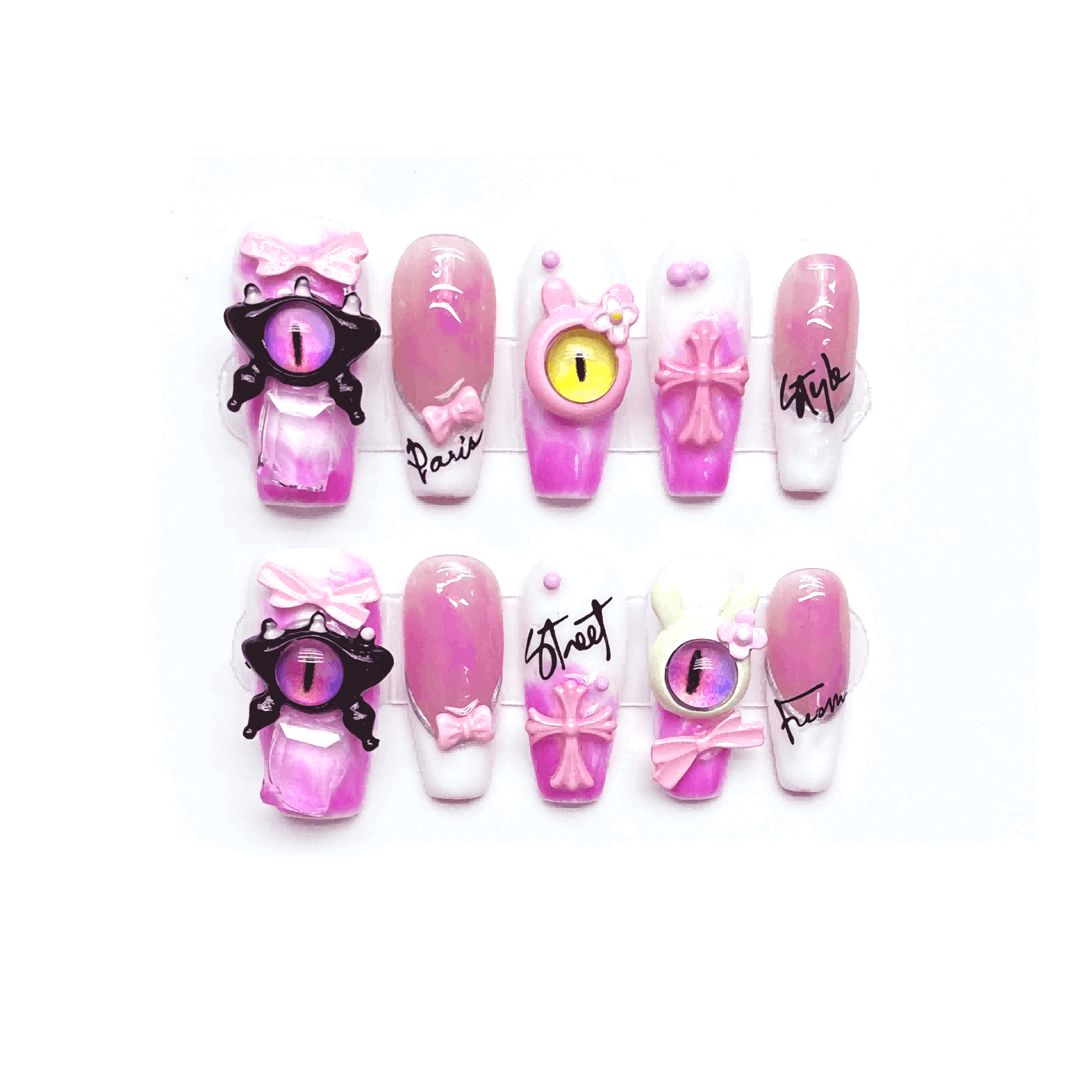 BESTIE PINK - Pink 3D Short Round Press-ons Handmade Nails