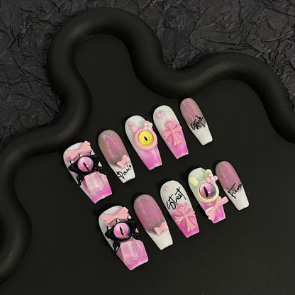 BESTIE PINK - Pink 3D Short Round Press-ons Handmade Nails