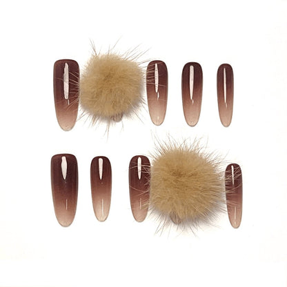 FLUFFY COCOA - Brown & Fluffy Medium Stiletto Press-on Nail - Reinesprit