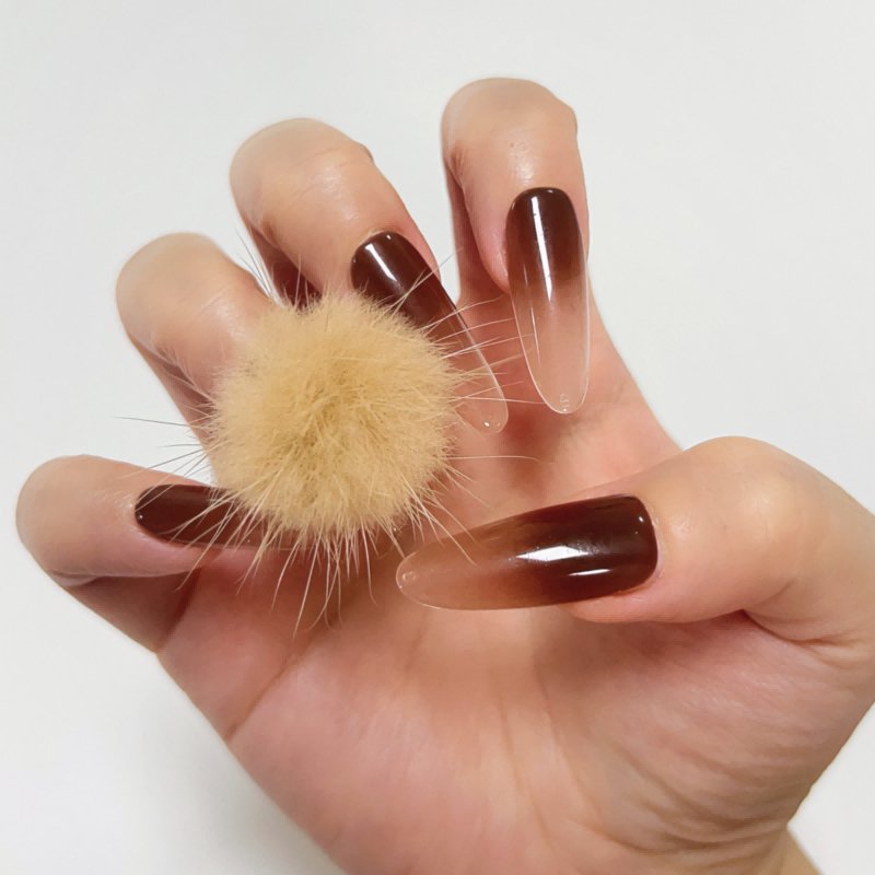 FLUFFY COCOA - Brown & Fluffy Medium Stiletto Press-on Nail - Reinesprit