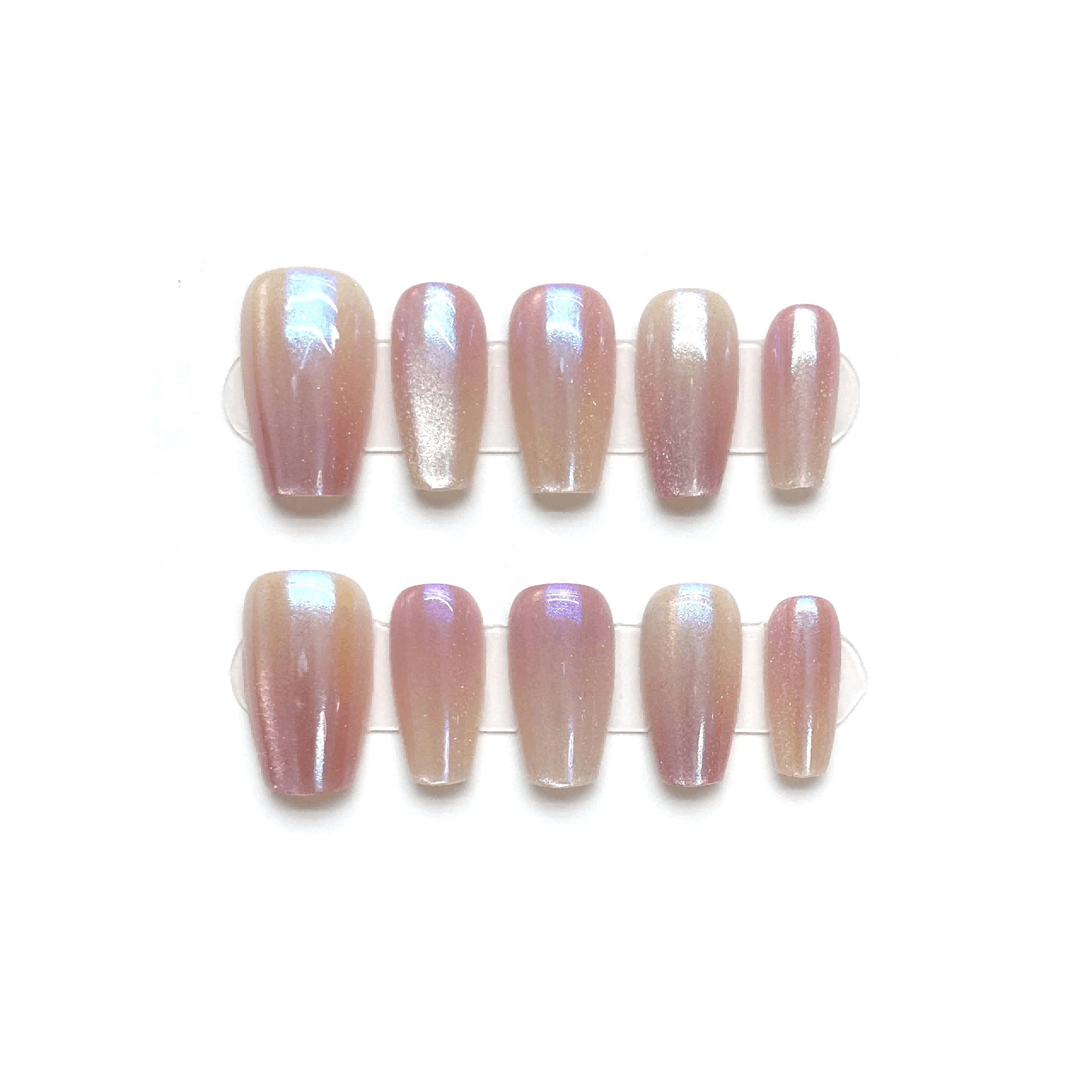 CRYSTAL SHIMMER - Medium Coffin Press-on Nail